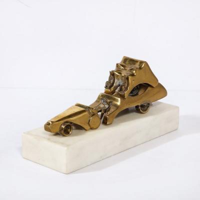  Aharon Bezalel Mid Century Modernist Car Sculpture in Brass on Marble Base by Aharon Bezalel