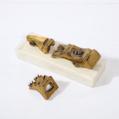  Aharon Bezalel Mid Century Modernist Car Sculpture in Brass on Marble Base by Aharon Bezalel