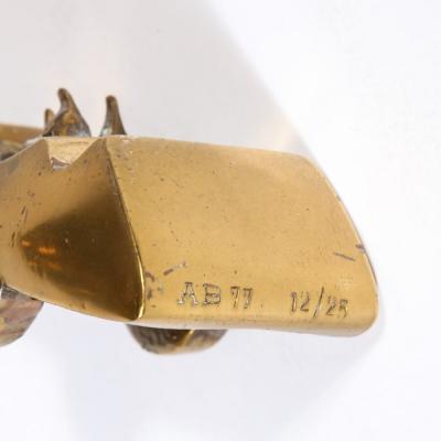  Aharon Bezalel Mid Century Modernist Car Sculpture in Brass on Marble Base by Aharon Bezalel