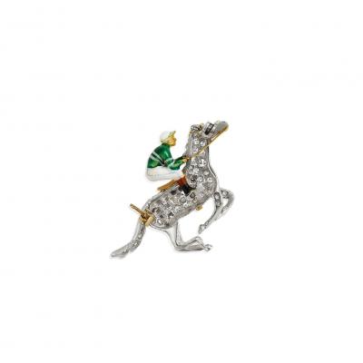  Alabaster Wilson Alabaster Wilson Horse and Jockey Brooch