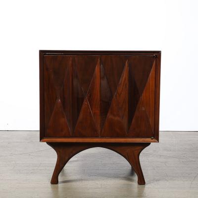  Albert Parvin Co Mid Century Book Matched Walnut Diamond Front Nightstands by Albert Parvin