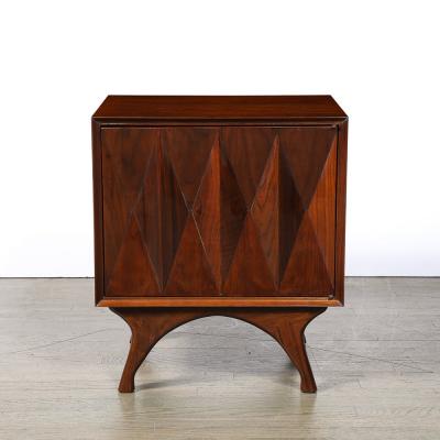  Albert Parvin Co Mid Century Book Matched Walnut Diamond Front Nightstands by Albert Parvin