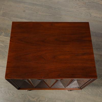  Albert Parvin Co Mid Century Book Matched Walnut Diamond Front Nightstands by Albert Parvin