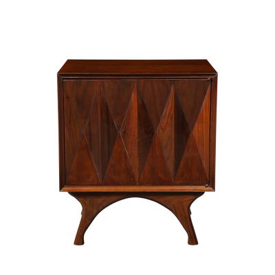  Albert Parvin Co Mid Century Book Matched Walnut Diamond Front Nightstands by Albert Parvin