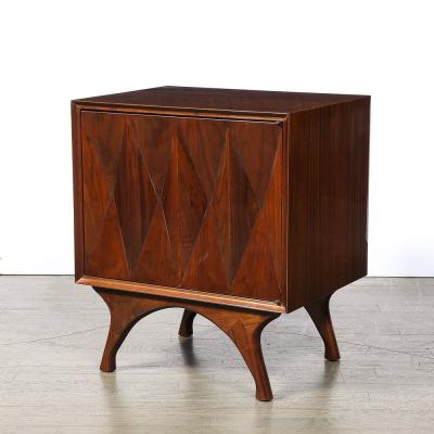  Albert Parvin Co Mid Century Book Matched Walnut Diamond Front Nightstands by Albert Parvin