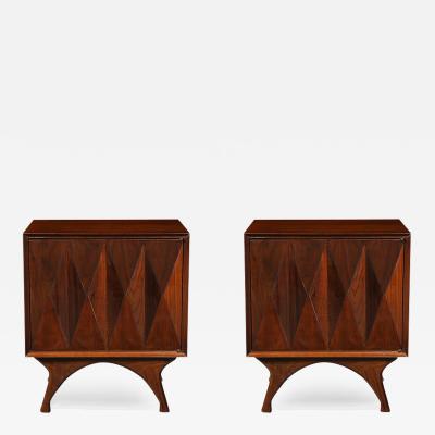  Albert Parvin Co Mid Century Book Matched Walnut Diamond Front Nightstands by Albert Parvin