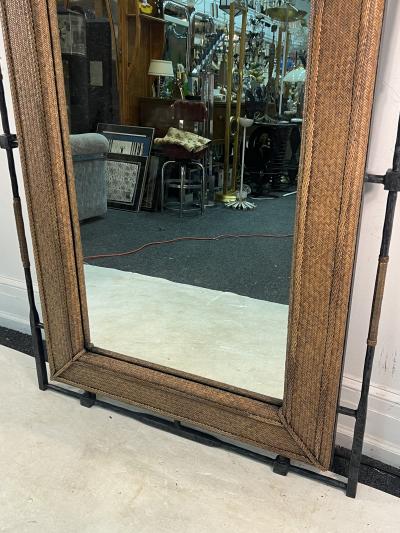  Alberto Deigo Giacometti BRUTALIST SCULPTED METAL AND WOVEN WICKER MIRROR IN THE MANNER OF GIACOMETTI