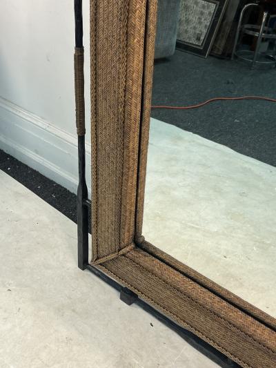  Alberto Deigo Giacometti BRUTALIST SCULPTED METAL AND WOVEN WICKER MIRROR IN THE MANNER OF GIACOMETTI