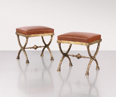  Alberto Diego Giacometti 2 French Modern Neoclassical Bronze Benches Side Tables in Style of Giacometti
