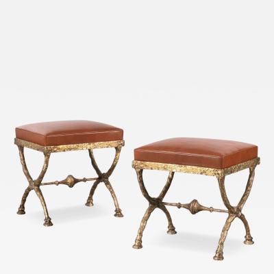  Alberto Diego Giacometti 2 French Modern Neoclassical Bronze Benches Side Tables in Style of Giacometti