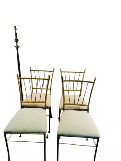  Alberto Diego Giacometti BRUTALIST SUITE OF FOUR GOLD METAL DINING CHAIRS IN THE MANNER OF GIACOMMETTI