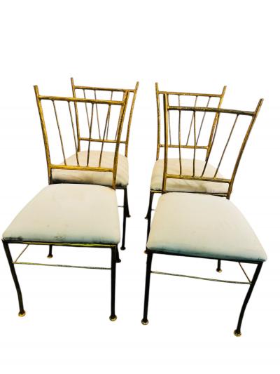  Alberto Diego Giacometti BRUTALIST SUITE OF FOUR GOLD METAL DINING CHAIRS IN THE MANNER OF GIACOMMETTI