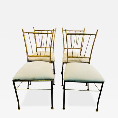  Alberto Diego Giacometti BRUTALIST SUITE OF FOUR GOLD METAL DINING CHAIRS IN THE MANNER OF GIACOMMETTI