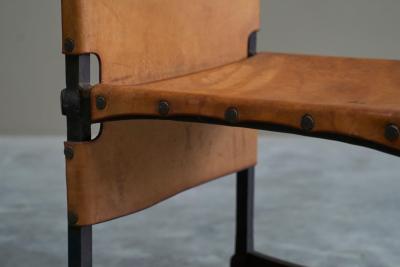  Alberto Diego Giacometti Brutalist High Back Chair in Wrought Iron and Patinated Cognac Leather 1960s