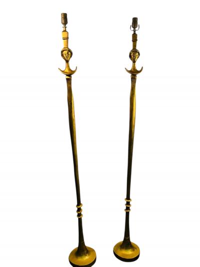  Alberto Diego Giacometti GILT BRONZE PAIR OF TETE DE FEMME FLOOR LAMPS AFTER DIEGO GIACOMETTI