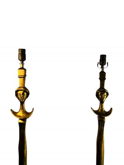  Alberto Diego Giacometti GILT BRONZE PAIR OF TETE DE FEMME FLOOR LAMPS AFTER DIEGO GIACOMETTI