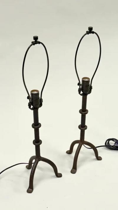  Alberto and Diego Giacometti French Mid Century Wrought Iron Table Lamps in the Style of Giacometti
