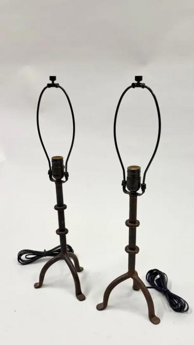  Alberto and Diego Giacometti French Mid Century Wrought Iron Table Lamps in the Style of Giacometti