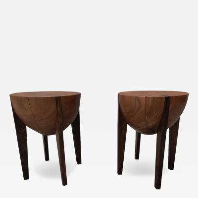  All American Co Miles May Pair RD Stool Side Tables Stools Walnut Wenge Mid Century Inspired