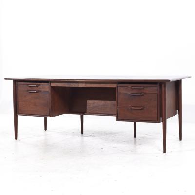  Alma Desk Company Alma Castilian Mid Century Walnut and Leather Executive Desk