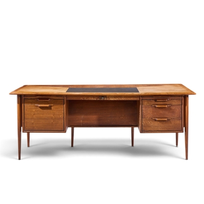  Alma Desk Company Alma Castilian Mid Century Walnut and Leather Executive Desk