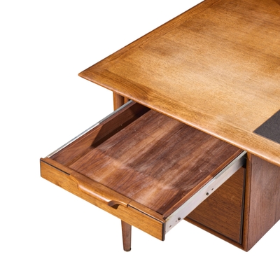  Alma Desk Company Alma Castilian Mid Century Walnut and Leather Executive Desk