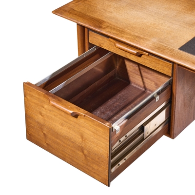  Alma Desk Company Alma Castilian Mid Century Walnut and Leather Executive Desk