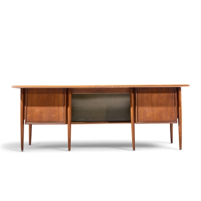  Alma Desk Company Alma Castilian Mid Century Walnut and Leather Executive Desk