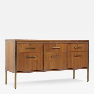  Alma Desk Company Alma Mid Century Brass and Walnut File Credenza