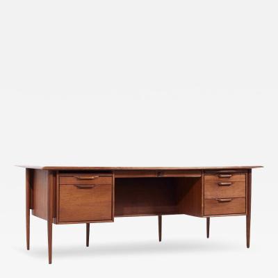  Alma Desk Company Alma Mid Century Walnut and Leather Executive Desk