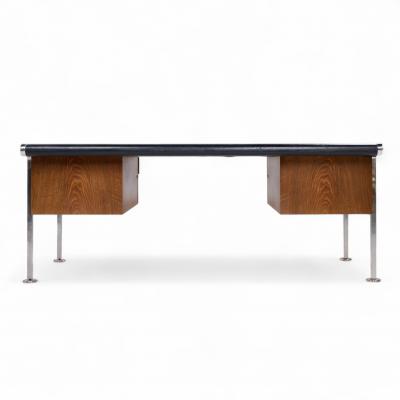  Alma Desk Company Alma Style Mid Century Leather and Chrome Executive Desk