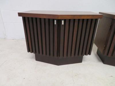  Altavista Lane Handsome Pair of American Modern Ribbed Walnut Nightstands Mid Century Modern