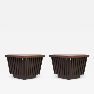  Altavista Lane Handsome Pair of American Modern Ribbed Walnut Nightstands Mid Century Modern