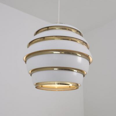  Alvar Aalto Re Edition Alvar Aalto Beehive Pendant Model A331 White Brass Artek Finland 1990s