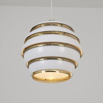  Alvar Aalto Re Edition Alvar Aalto Beehive Pendant Model A331 White Brass Artek Finland 1990s