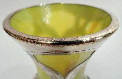  Alvin Antique Austrian Art Nouveau Vase with Alvin Silver Overlay