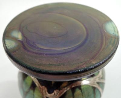  Alvin Antique Austrian Art Nouveau Vase with Alvin Silver Overlay