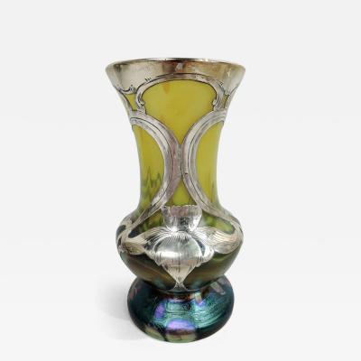  Alvin Antique Austrian Art Nouveau Vase with Alvin Silver Overlay