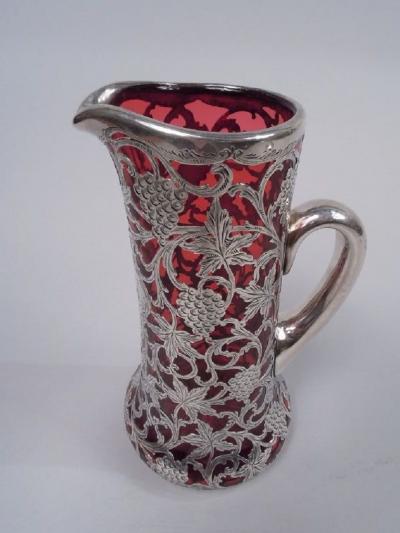  Alvin Corp Alvin American Art Nouveau Red Silver Overlay Claret Jug