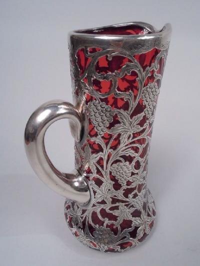  Alvin Corp Alvin American Art Nouveau Red Silver Overlay Claret Jug
