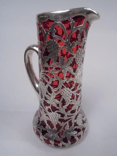  Alvin Corp Alvin American Art Nouveau Red Silver Overlay Claret Jug