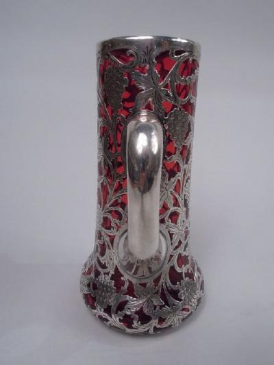  Alvin Corp Alvin American Art Nouveau Red Silver Overlay Claret Jug