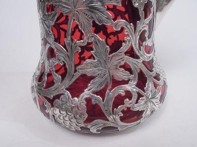  Alvin Corp Alvin American Art Nouveau Red Silver Overlay Claret Jug