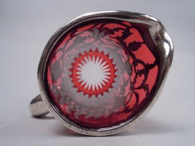  Alvin Corp Alvin American Art Nouveau Red Silver Overlay Claret Jug