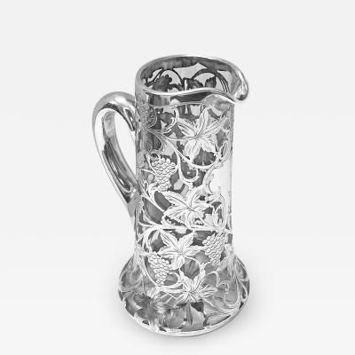  Alvin Silver Manufacturing Company Alvin Sterling Overlay Glass Jug Pitcher c 1900 