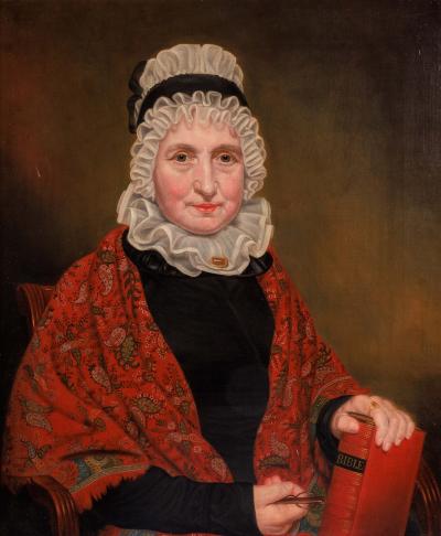  American School C 1830 An Exceptional Quality Portrait A Lady With Bible 