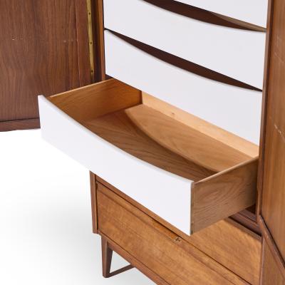  American of Martinsville American of Martinsville Mid Century Walnut and Cane Armoire Dresser