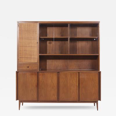  American of Martinsville American of Martinsville Mid Century Walnut and Cane Credenza and Hutch