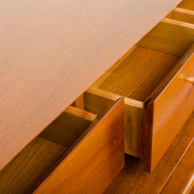  American of Martinsville American of Martinsville walnut Mid Century Modern high chest with brass inlay