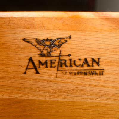  American of Martinsville American of Martinsville walnut Mid Century Modern high chest with brass inlay